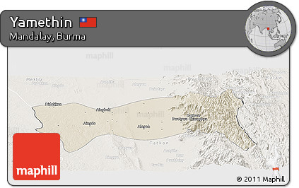 Shaded Relief Panoramic Map of Yamethin, lighten