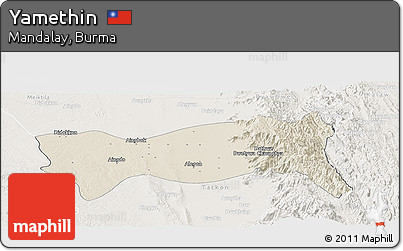 Shaded Relief Panoramic Map of Yamethin, lighten
