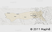 Shaded Relief Panoramic Map of Yamethin, lighten, semi-desaturated