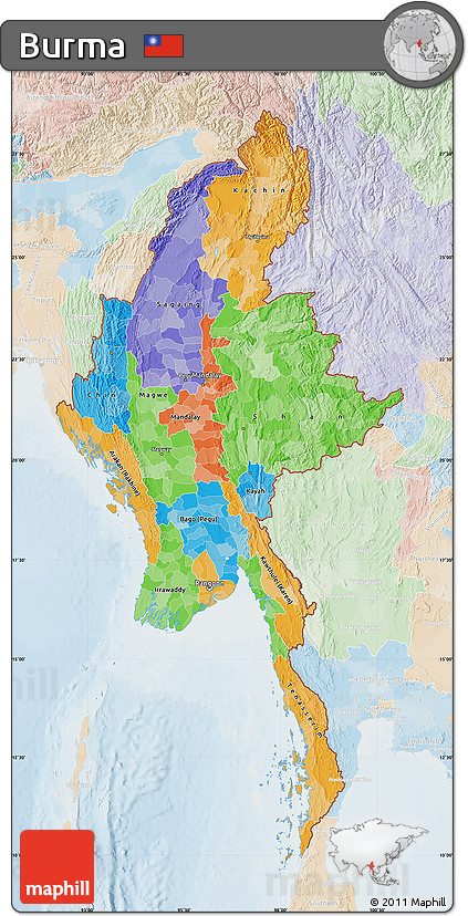 Political Map of Burma, lighten