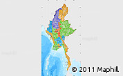 Political Map of Burma, single color outside, bathymetry sea