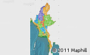 Political Map of Burma, single color outside, satellite sea