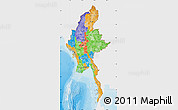 Political Map of Burma, single color outside, shaded relief sea