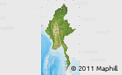 Satellite Map of Burma, single color outside, shaded relief sea