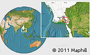 Satellite Location Map of Moulmein, highlighted country, highlighted parent region