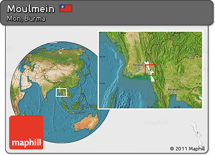 Satellite Location Map of Moulmein, highlighted parent region