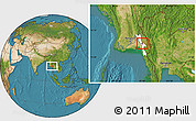 Satellite Location Map of Moulmein, highlighted parent region