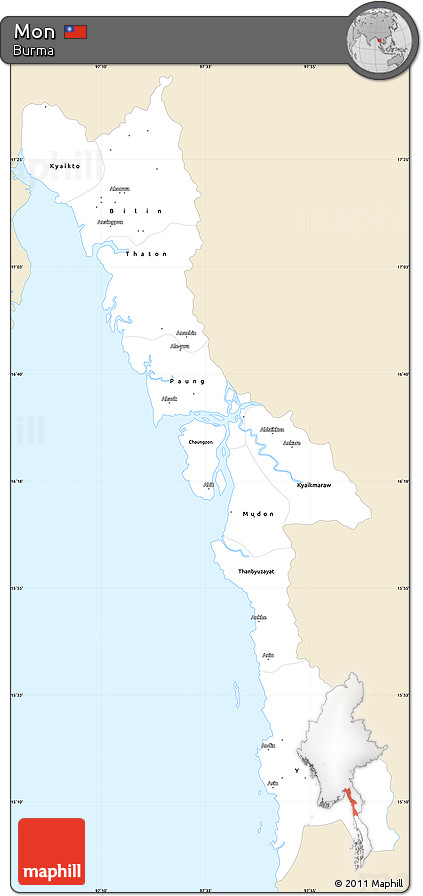 Classic Style Simple Map of Mon, single color outside