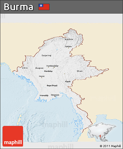 Classic Style Panoramic Map of Burma, single color outside