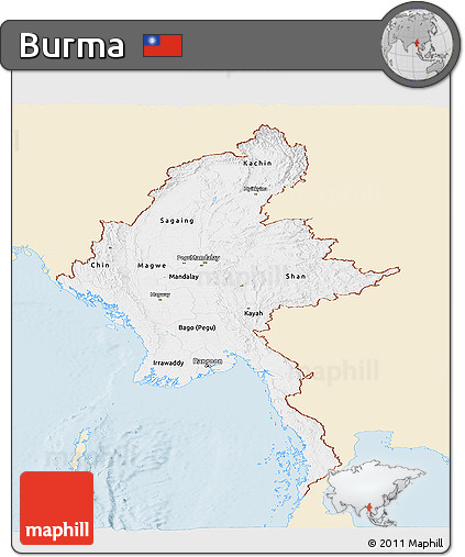 Classic Style Panoramic Map of Burma, single color outside
