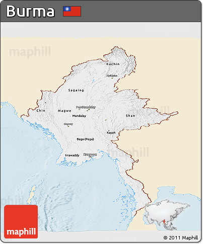 Classic Style Panoramic Map of Burma, single color outside
