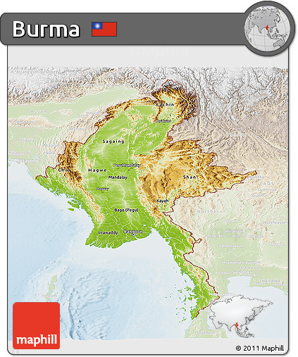 Physical Panoramic Map of Burma, lighten