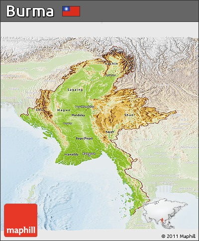 Physical Panoramic Map of Burma, lighten