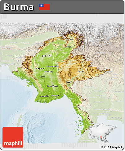Physical Panoramic Map of Burma, lighten