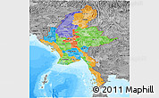 Political Panoramic Map of Burma, desaturated, land only