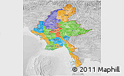 Political Panoramic Map of Burma, lighten, desaturated