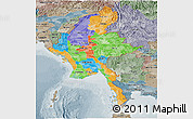 Political Panoramic Map of Burma, semi-desaturated