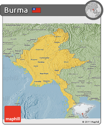 Savanna Style Panoramic Map of Burma