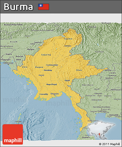 Savanna Style Panoramic Map of Burma