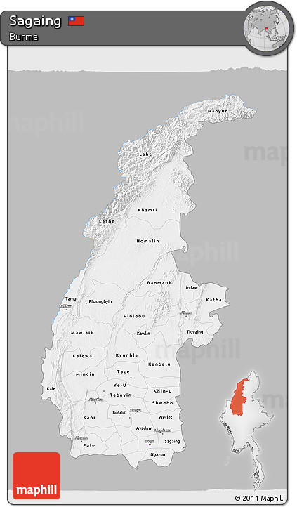 Gray 3D Map of Sagaing, single color outside