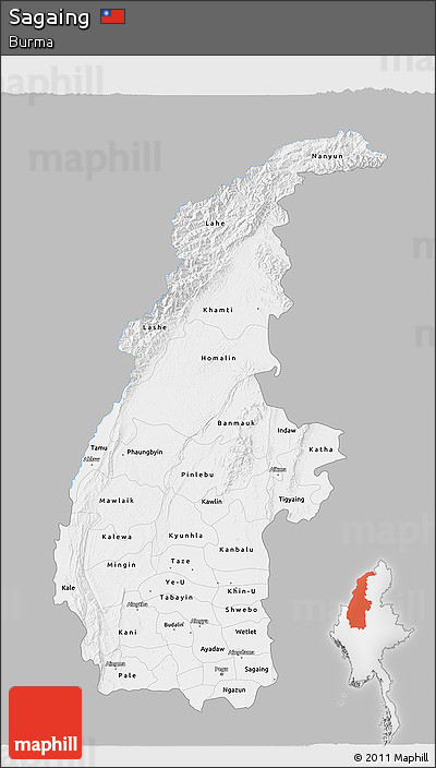 Gray 3D Map of Sagaing, single color outside