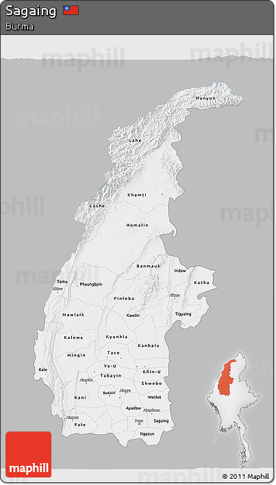 Gray 3D Map of Sagaing, single color outside