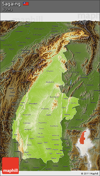 Physical 3D Map of Sagaing, darken
