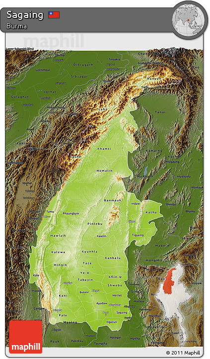 Physical 3D Map of Sagaing, darken