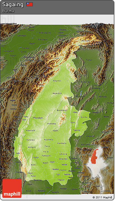 Physical 3D Map of Sagaing, darken