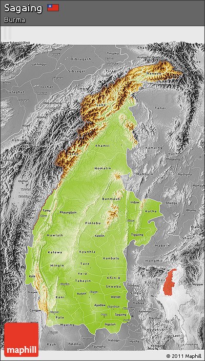 Physical 3D Map of Sagaing, desaturated