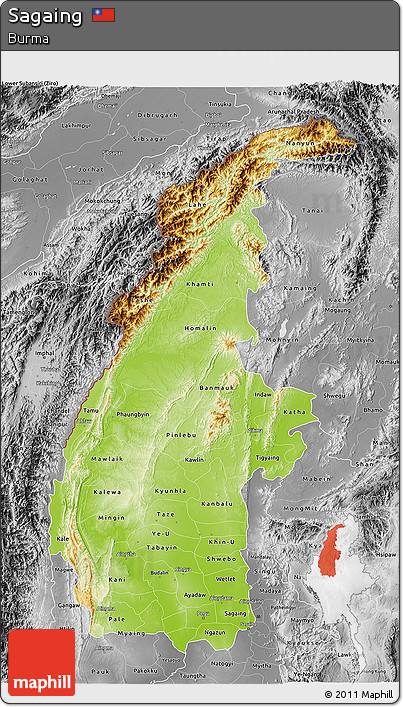 Physical 3D Map of Sagaing, desaturated