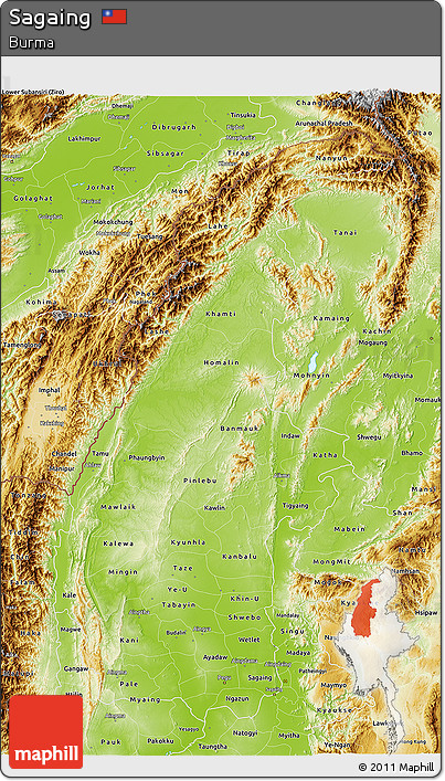 Physical 3D Map of Sagaing