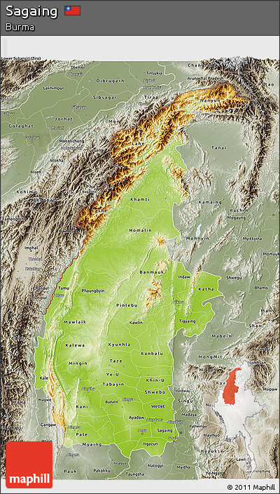 Physical 3D Map of Sagaing, semi-desaturated