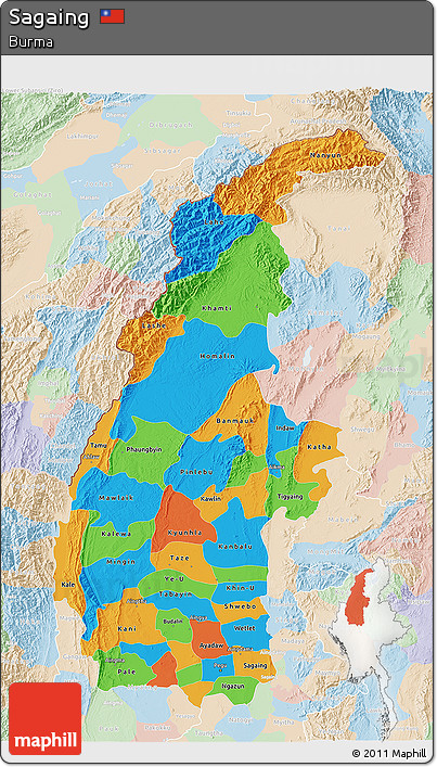 Political 3D Map of Sagaing, lighten