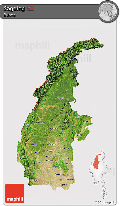 Satellite 3D Map of Sagaing, cropped outside