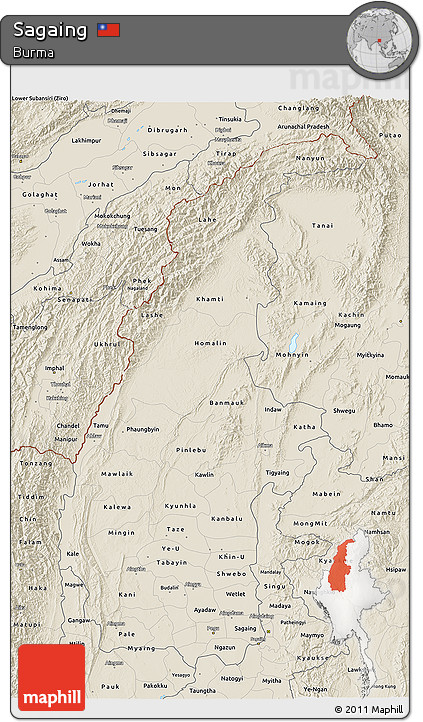 Shaded Relief 3D Map of Sagaing