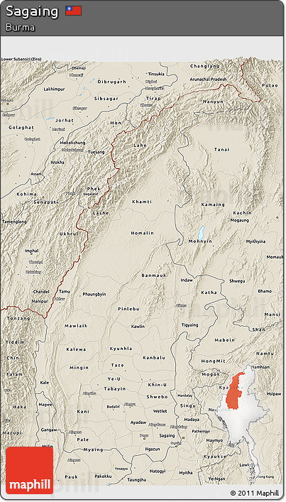 Shaded Relief 3D Map of Sagaing