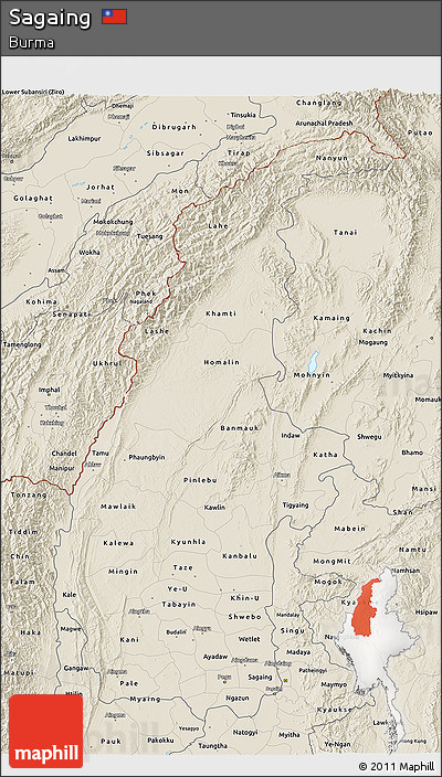 Shaded Relief 3D Map of Sagaing