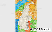 Shaded Relief 3D Map of Sagaing, political shades outside