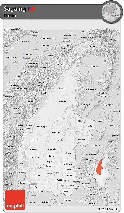 Silver Style 3D Map of Sagaing