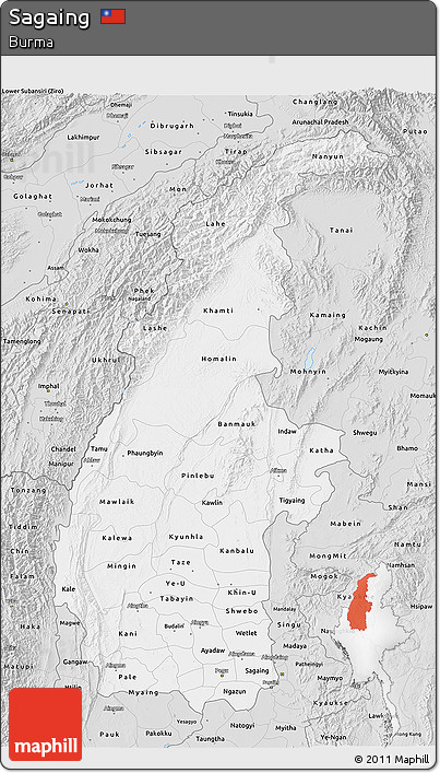 Silver Style 3D Map of Sagaing