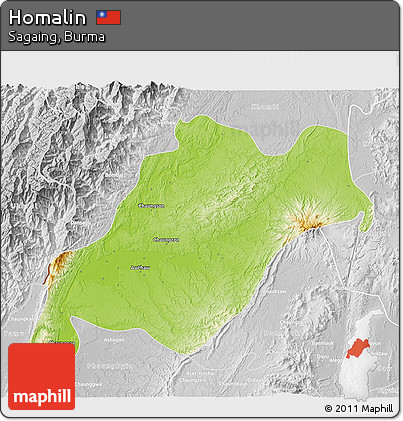 Physical 3D Map of Homalin, lighten, desaturated