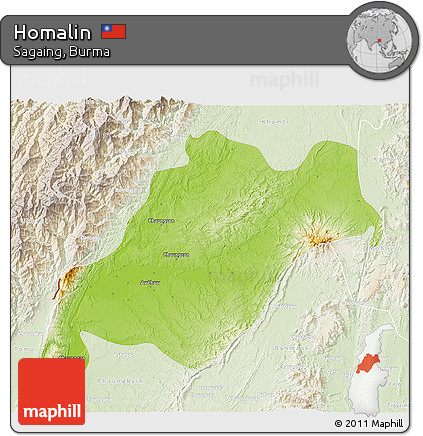Physical 3D Map of Homalin, lighten