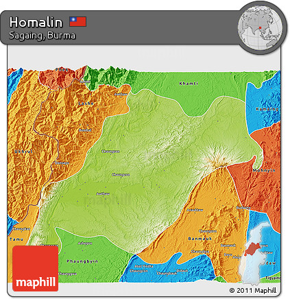 Physical 3D Map of Homalin, political outside
