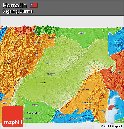 Physical 3D Map of Homalin, political outside