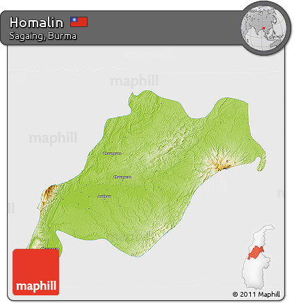 Physical 3D Map of Homalin, single color outside