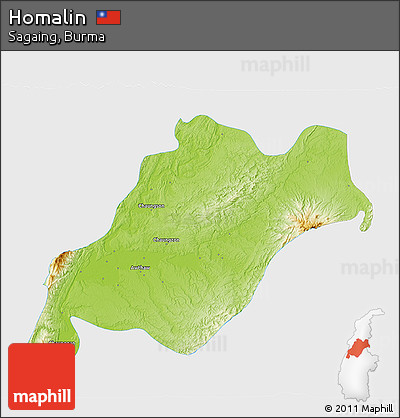 Physical 3D Map of Homalin, single color outside