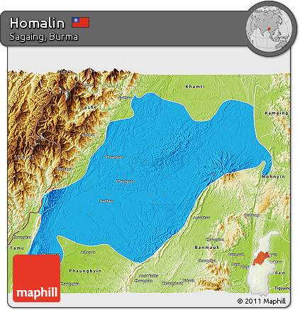 Political 3D Map of Homalin, physical outside