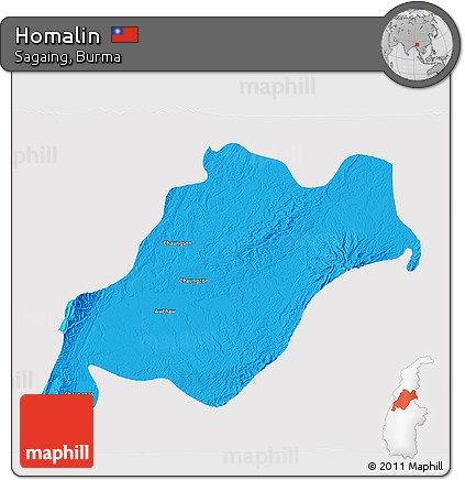 Political 3D Map of Homalin, single color outside