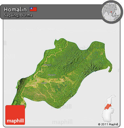 Satellite 3D Map of Homalin, single color outside